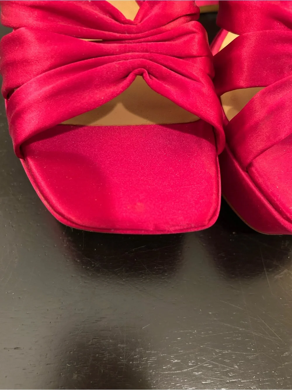 Reformation Monetta Women's Satin Platform Sandal  in Magenta Pink
